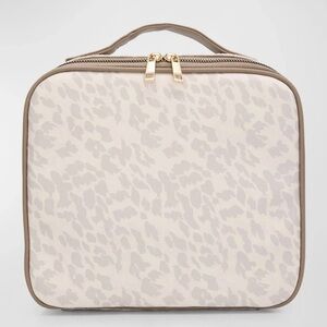 Neiman Marcus Neutral Pink and Tan Leopard Print Makeup Bag Case